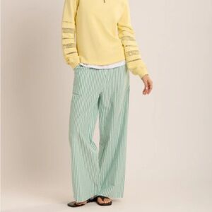 New Calvin Klein Green & Yellow High Rise Stripped Wide Leg PJ Pants Size Large